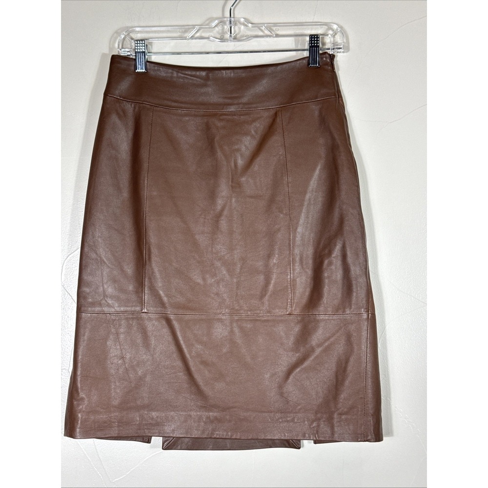 BANANA REPUBLIC - Butter Soft REAL LEATHER Skirt Brown Lined Size 2 Below Knee